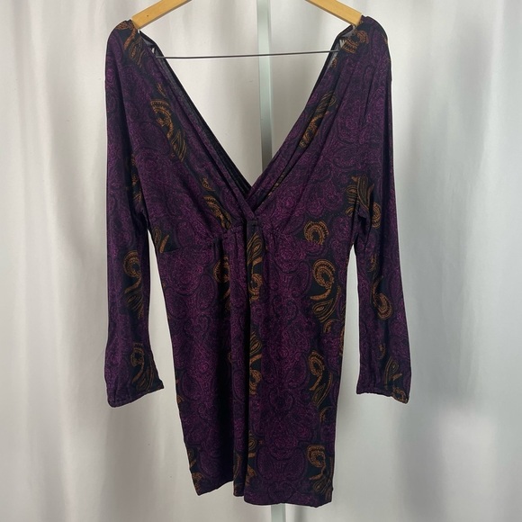 Mossimo Large Faux Wrap Paisley Jewel Tone V Neck Boho Top Flowy Formal - Picture 2 of 5